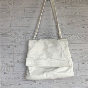 Ruth Saltz Vintage Genuine Leather white leather shoulder bag tie-knot strap.